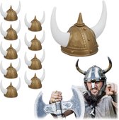 Relaxdays 10x viking helm - gallier helm - met horens - hoofddeksel carnaval - goudkleurig