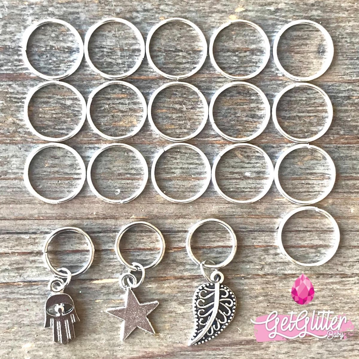 GetGlitterBaby® - Ringen / Haarringen / Haar Ringetjes / Haarringetjes met Bedel voor Vlecht Meisjes - Zilver