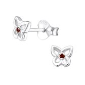 Joy|S - Zilveren petit vlinder oorbellen rood garnet 5 mm oorknopjes