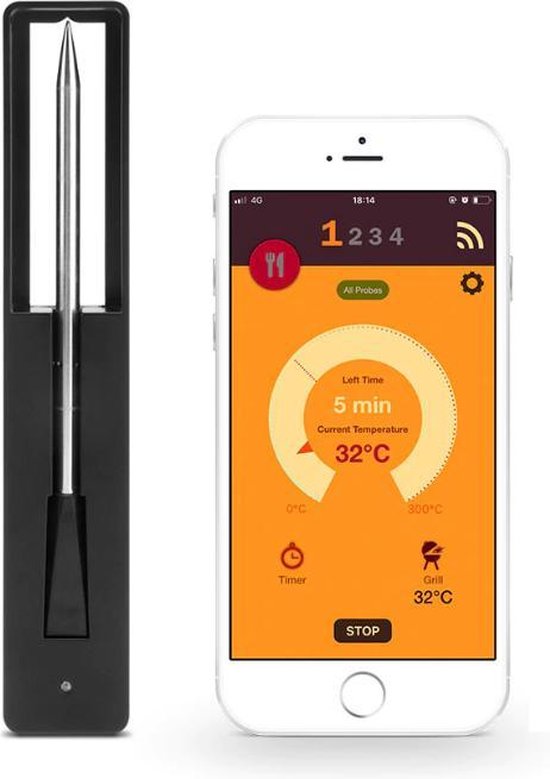 Plicht Grijpen Democratie Draadloze (vlees) thermometer - Barbecue / Oven / Grill temperatuurmeter -  1 Probe -... | bol.com