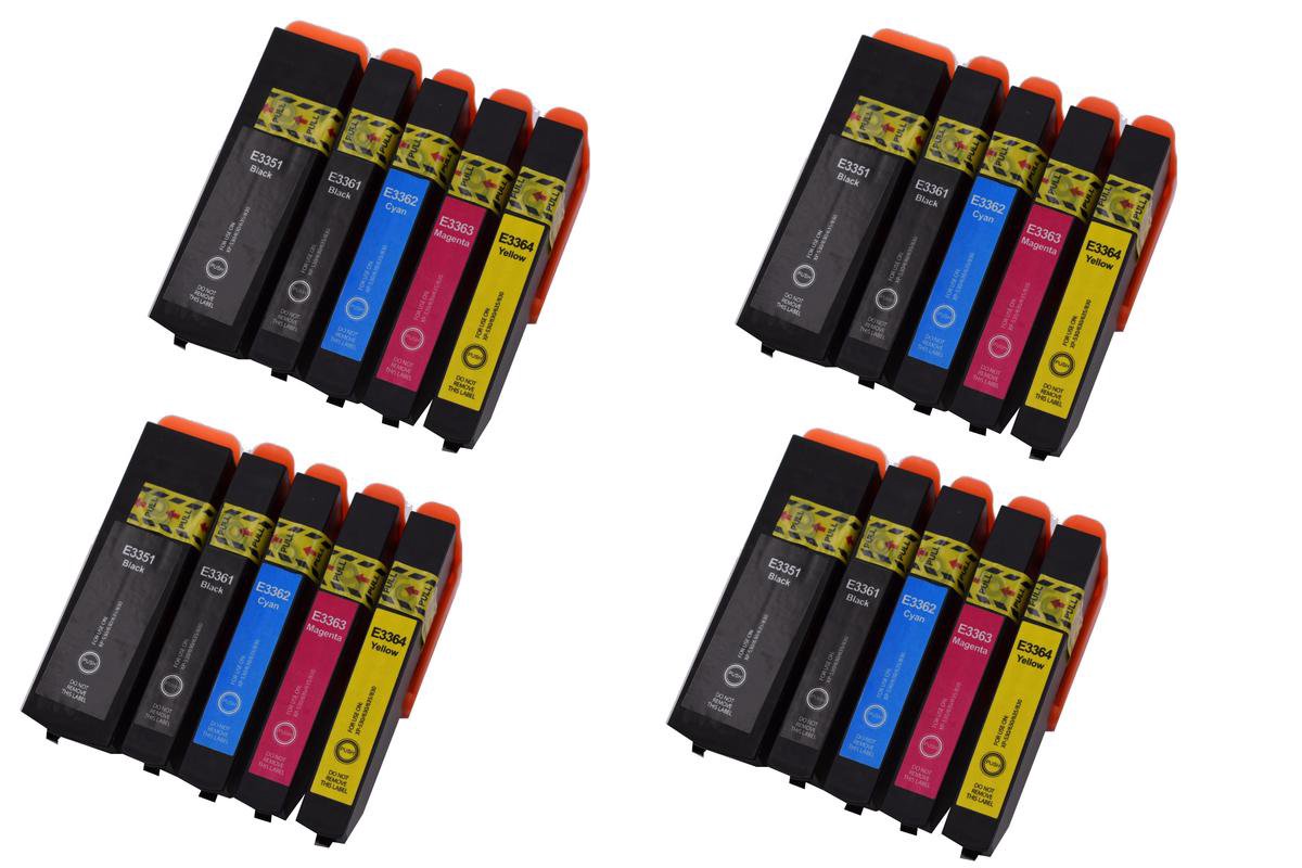 KATRIZ huismerk inkt voor Epson 4x T3351XL BK  + 4x T3361XL BK + 4x T3362XL c + 4x T3363XL M + 4x T3364XL Y |(20stuks) | - Met chip