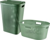 Curver Infinity Dots Wasbox 60L + Wasmand 40L - Groen - 100% Recycled