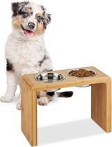 Relaxdays voerbak hond met standaard - dubbel - hondenvoerbak - 2 eetbakken - verhoogd