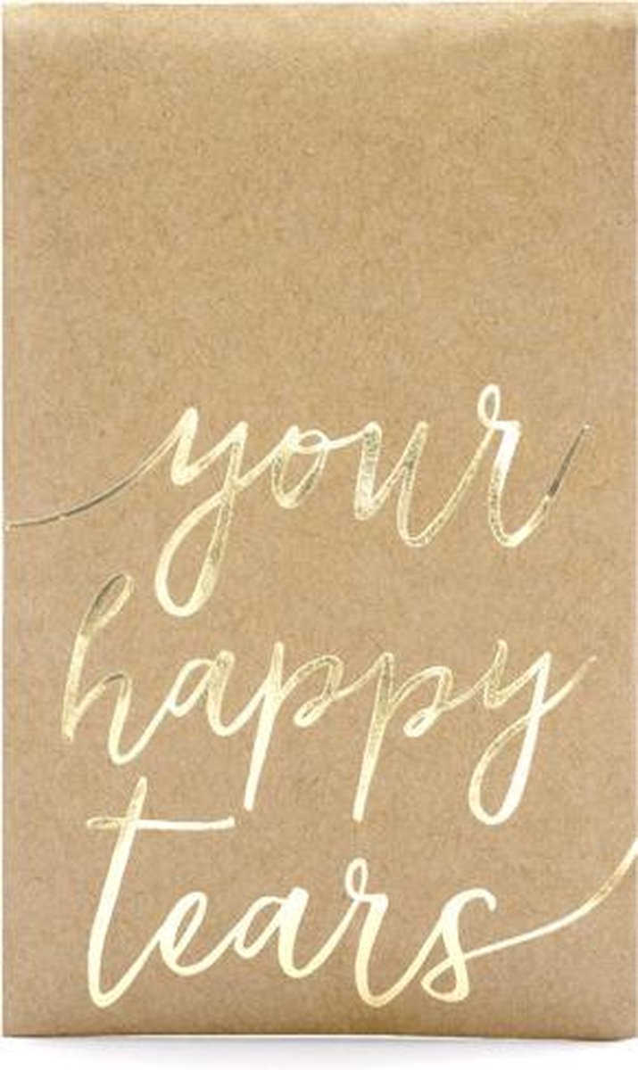 Goedkoopste Bruiloft zakdoekjes - Your happy tears - kraft/goud - 10 stuks