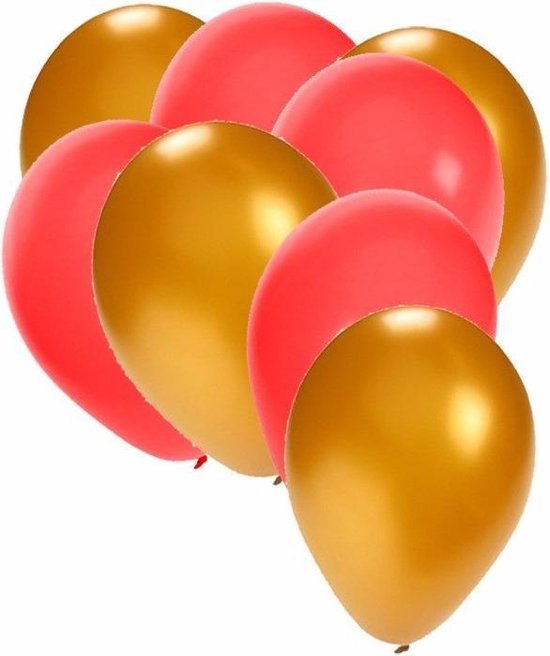 30x ballonnen - 27 cm - goud / rode versiering