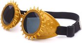 KIMU Goggles Steampunk Bril Met Spikes - Goud Montuur Zon - Zonnebril Glazen - Gouden Motorbril Burning Man Rave Space Stofbril Zijkleppen Festival