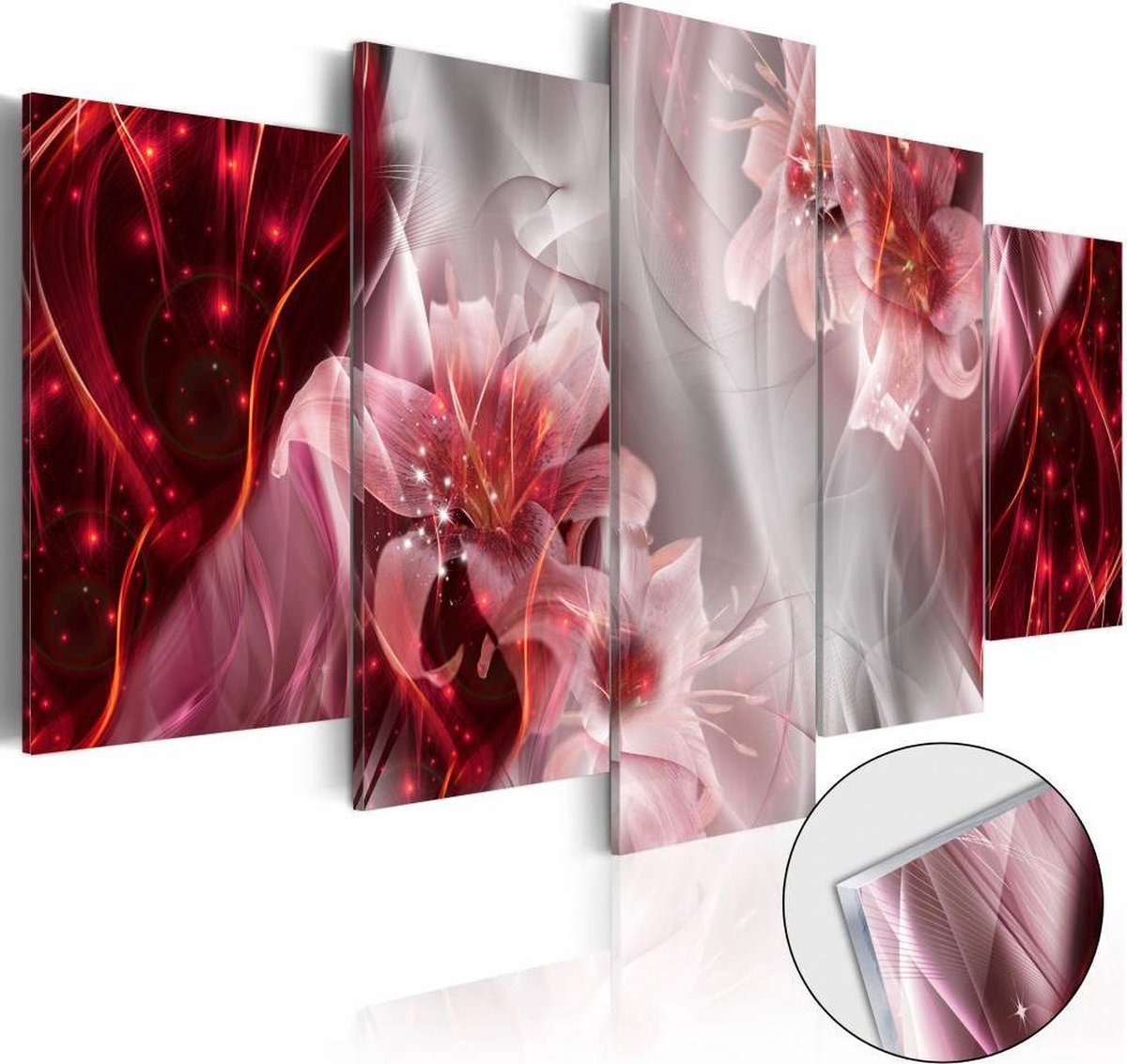 karo-art Afbeelding op acrylglas - Orchidee in het rood, 5luik Multikleur