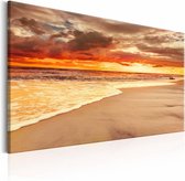 Schilderij - Prachtige zonsondergang  , oranje   , strand