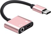 2 IN 1 USB-C (Type-C) Male naar USB-C + AUX 3.5MM female Adapter Splitter | Roze| Premium Kwaliteit
