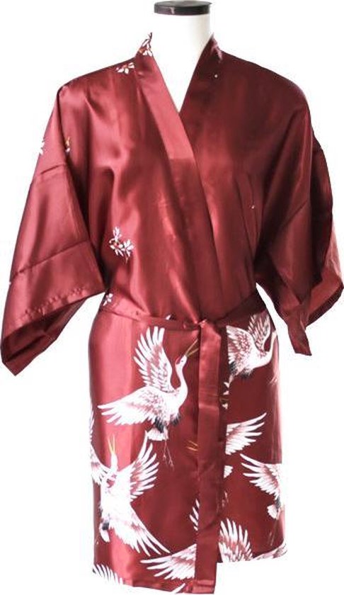 TA-HWA Kimono chinois rouge avec grues taille courte S