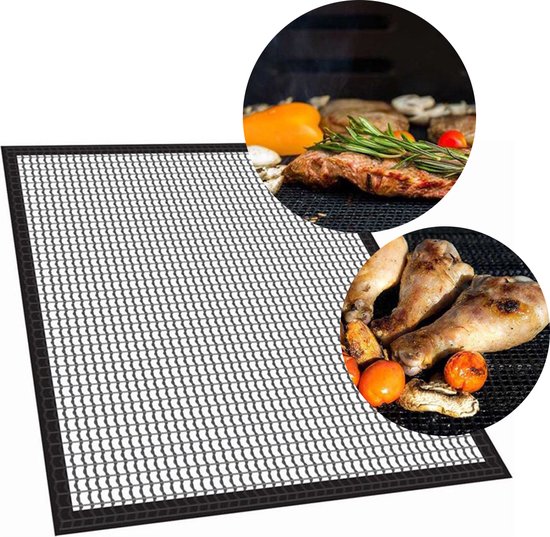 Krumble Barbecue grill mat teflon / 33 x 40cm / Barbecue accessoires / Op maat te knippen / Anti kleef - Zwart