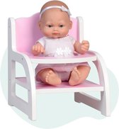 Bol.com Falca Babypop Mini Baby Met Houten Kinderstoel 28 Cm Roze aanbieding
