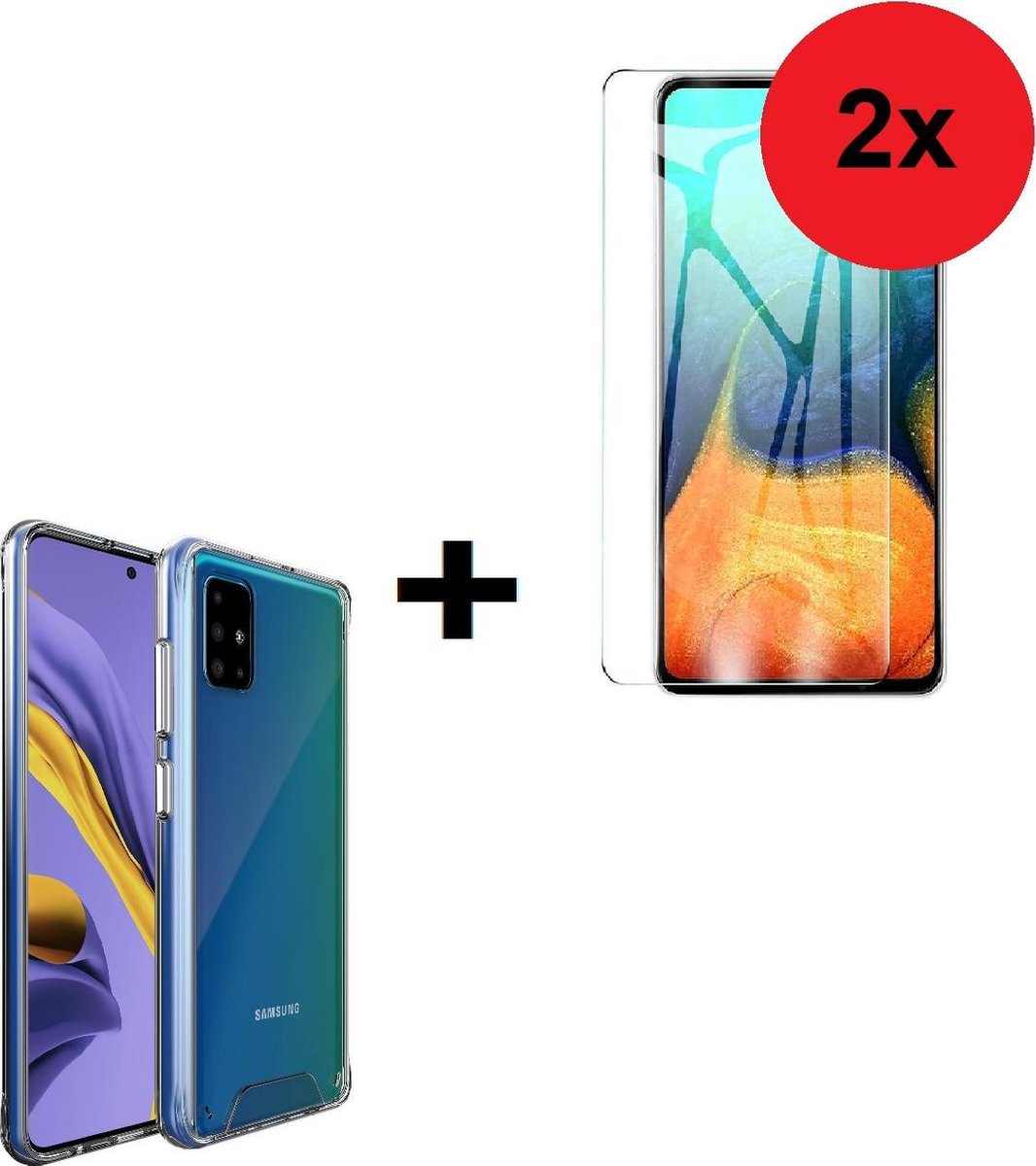 Samsung Galaxy A71 / A71s Backcover Hard Case hoesje met versterkte randen Transparant + 2X Screenprotector