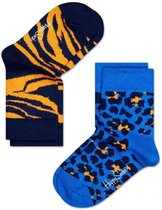 2-pack Happy Socks Kids Animal sokken, Blauw/Oranje - Maat 19-22