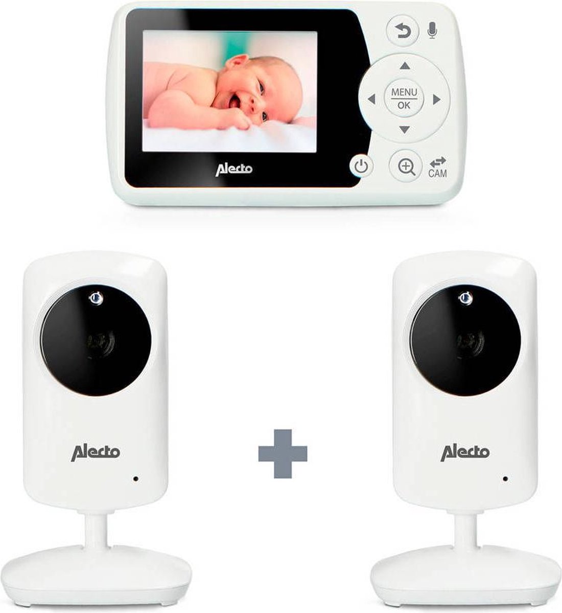 Alecto DVM-64 + DVM-64C - Babyfoon met camera, 2 camera's en 2.4"  kleurenscherm, wit | bol.com