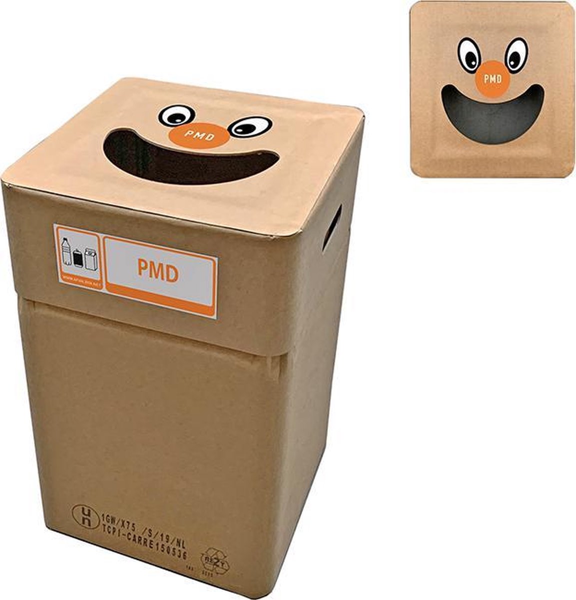 Kartonnen prullenbak/afvalbak PMD/plastic type smile (herbruikbaar)
