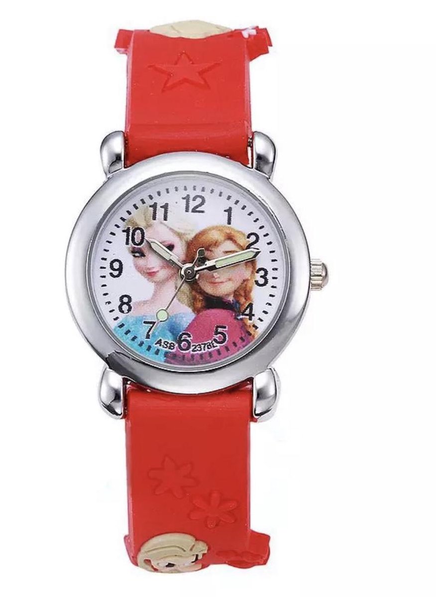 Meisjes horloge rood met Frozen afbeelding Elsa en Anna
