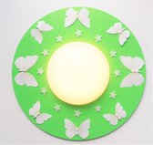 Funnylight kinderlamp XL LED vlinder wereld lime groen met witte vlinders - plafonniere met glow in the dark sterren voor de baby kinder en tiener kamer