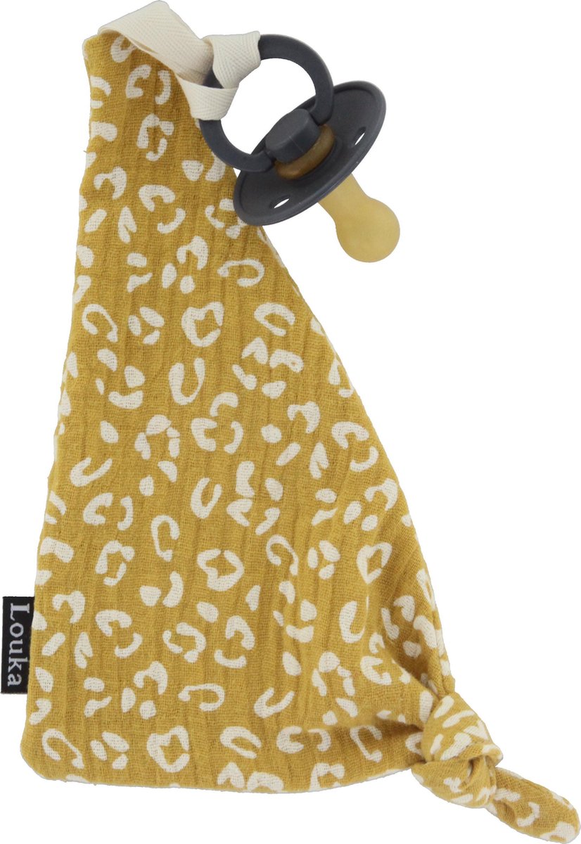 Goedkoopste Louka speendoekje driehoek panter print oker geel | meisje | jongen | Hydrofiel katoen|speenknuffel| speen |