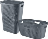Curver Infinity Dots Wasbox 60L + Wasmand 40L - Antraciet - 100% Recycled