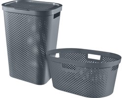 Curver Infinity Recycled Wasmand met deksel 60L + Wasmand 40L - Antraciet