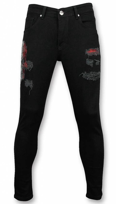 Skinny Heren Jeans - Broeken Heren - Skull Color 1482 - Zwart | bol.com