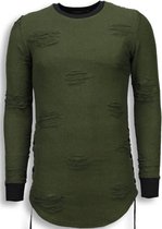 Destroyed Look Trui - Side Laces Long Fit Sweater - Groen