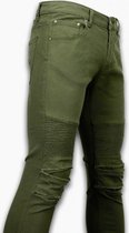 Exclusieve Ripped Jeans - Slim Fit Biker Jeans - Lined Knee Pads - Groen