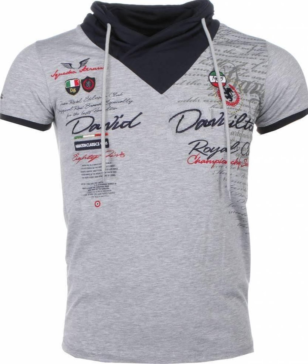 Italiaanse T-shirt - Korte Mouwen Sjaalkraag Heren - Royal Club - Grijs