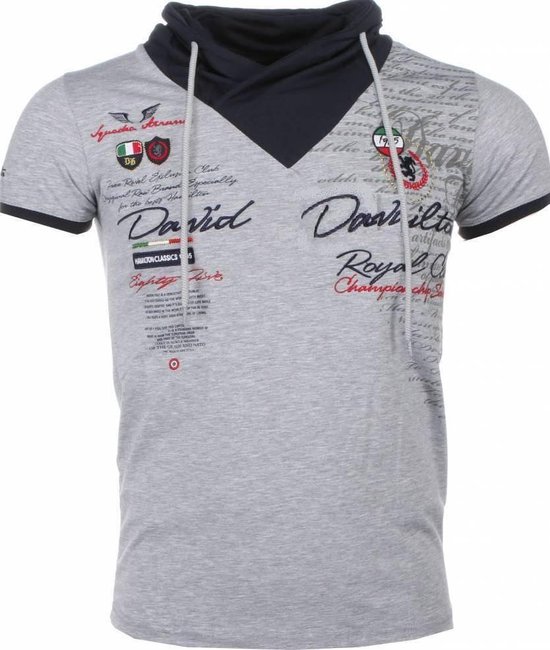 Italiaanse T-shirt - Korte Mouwen Sjaalkraag Heren - Royal Club - Grijs |  bol.com
