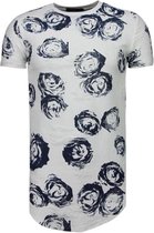 Exclusief Blauw Rozen Print - T-Shirt - Wit