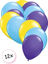 Ballonnen Geel, licht blauw & Paars 12 stuks 27 cm