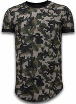 Justing T-shirt à la mode camouflé - Chemise coupe longue motif armée - T-shirt à la mode camouflé vert - Chemise coupe longue à motif armée - T-shirt homme vert taille L