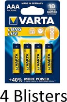 16 Stuks (4 Blisters a 4 st) Varta Longlife AAA Alkaline Batterij