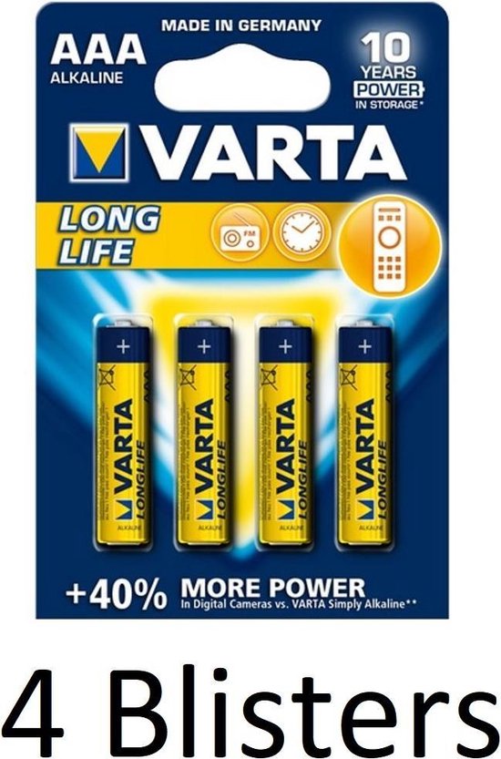 16 pièces (4 blisters de 4 pièces) Pile alcaline AAA Varta Longlife