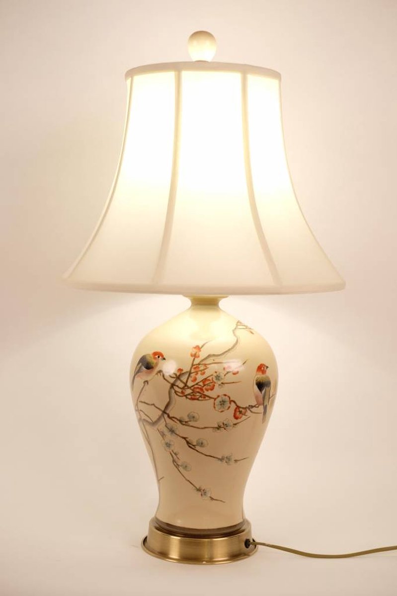 Fine Asianliving Oosterse Tafellamp Porselein Handbeschilderd Creme