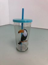 Drinkbeker - glas met rietje - toekan