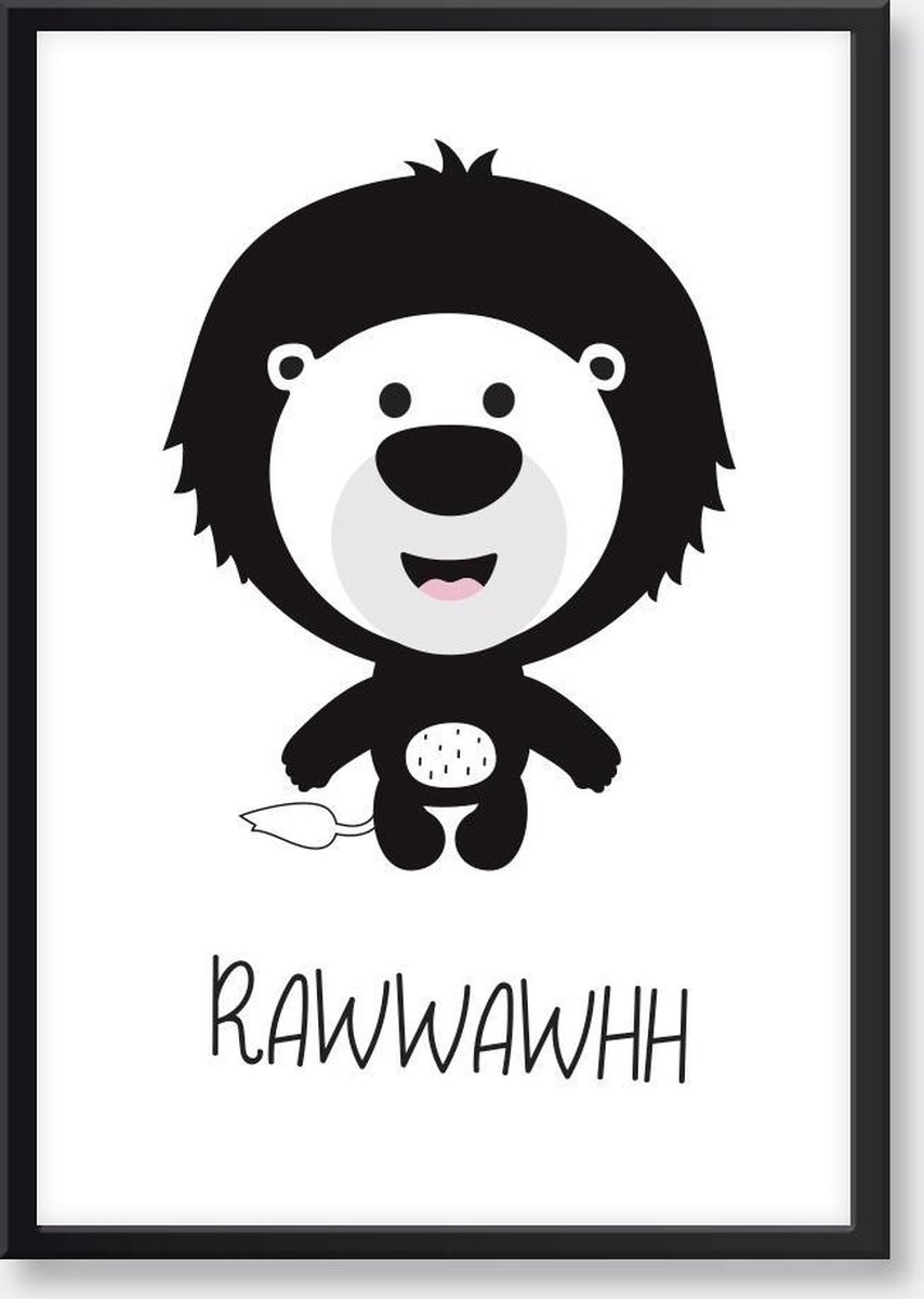 Seldona® Poster kinderkamer Leeuw - Zwart wit - Scandinavisch design - jongen / meisje - Babykamer posters - A3 formaat (30x40cm) Poster dieren