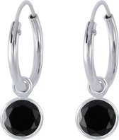 Joy|S - Zilveren kristal bedel (4mm) oorbellen zwart oorringen