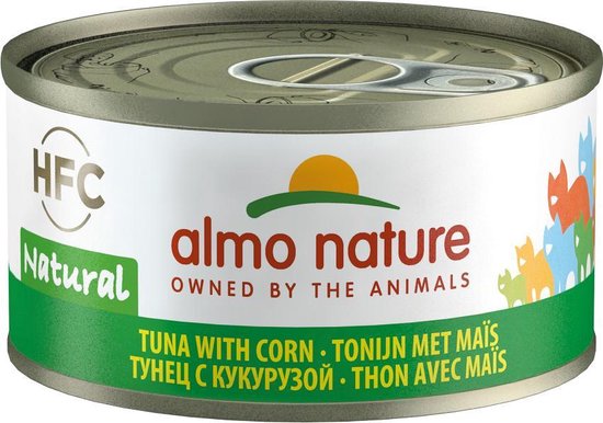 Almo Nature Natvoer voor Katten - HFC Natural - 24 x 70g - Tonijn met Mais - 24 x 70 gram