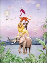 Kinder Poster - Jungle - poster - 30X40 cm - Jungle dieren - Wanddecoratie - Kinderkamer - Babykamer - Dieren - Safari - Olifant - Leeuw - Dieren Poster - Waterverf - design - slaa