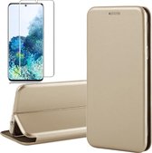 Hoesje geschikt voor Samsung Galaxy S20 Plus - Screen Protector GlassGuard - Book Case Leer ThinShield Goud & Screenprotector