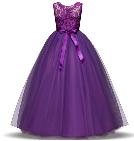 Communie jurk Bruidsmeisjes jurk bruidsjurk paars 122-128 (130) prinsessen jurk feestjurk meisje + bloemenkrans