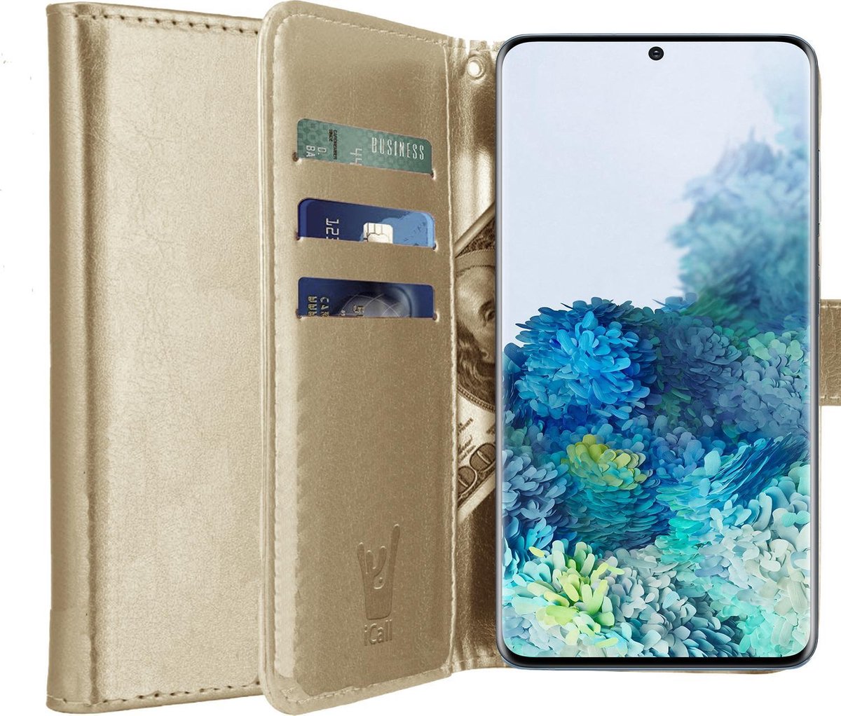 Hoesje geschikt voor Samsung Galaxy S20 Plus - Book Case Kunstleer Pasjeshouder Goud