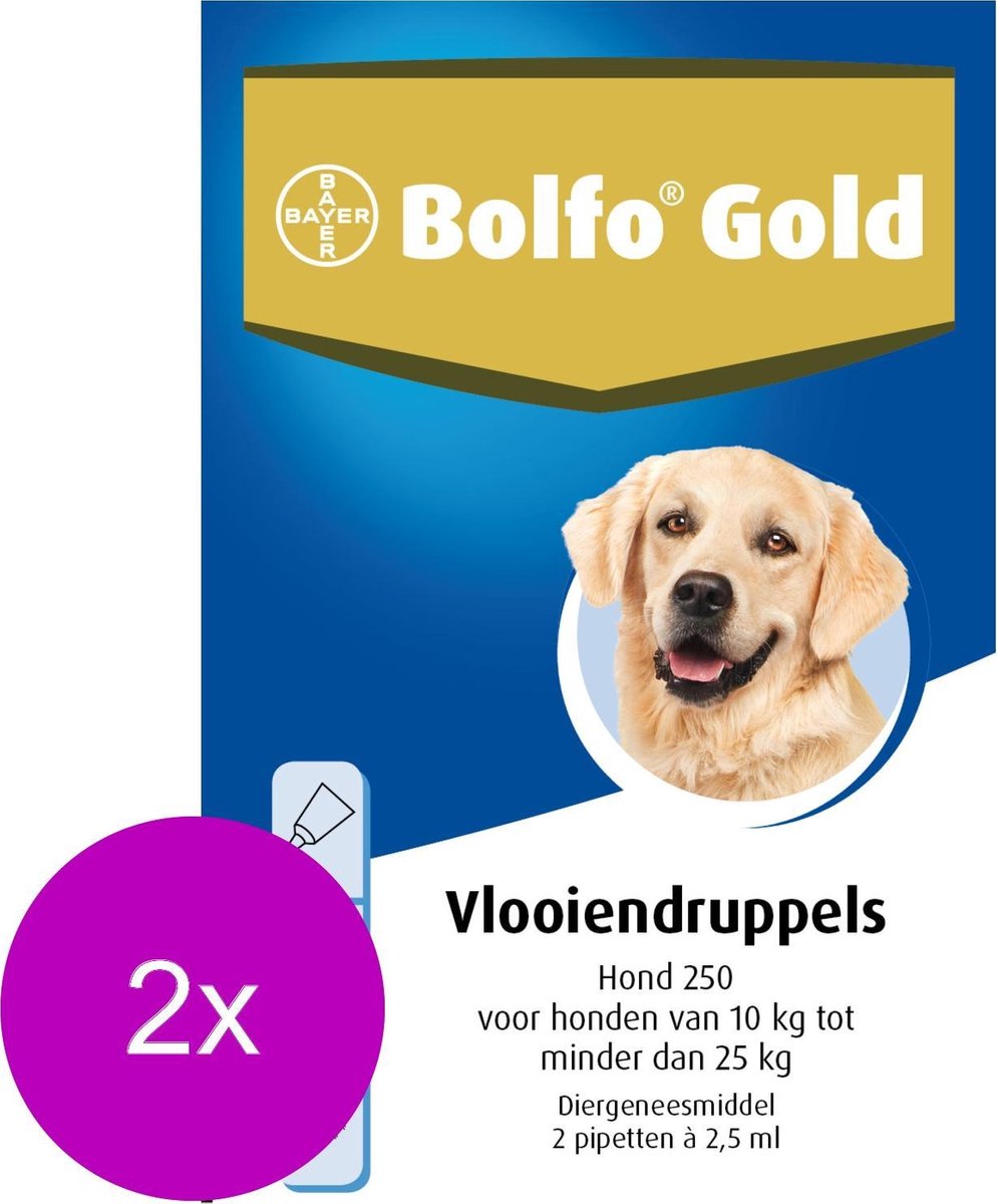 Bolfo Gold Hond 250 - Anti vlooienmiddel - 2 x 2 stuks 10 - 25 Kg