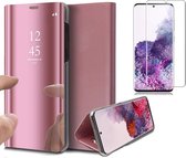 Samsung S20 Hoesje en Samsung S20 Screenprotector - Samsung Galaxy S20 Hoesje Book Case Spiegel + Screenprotector - Roségoud