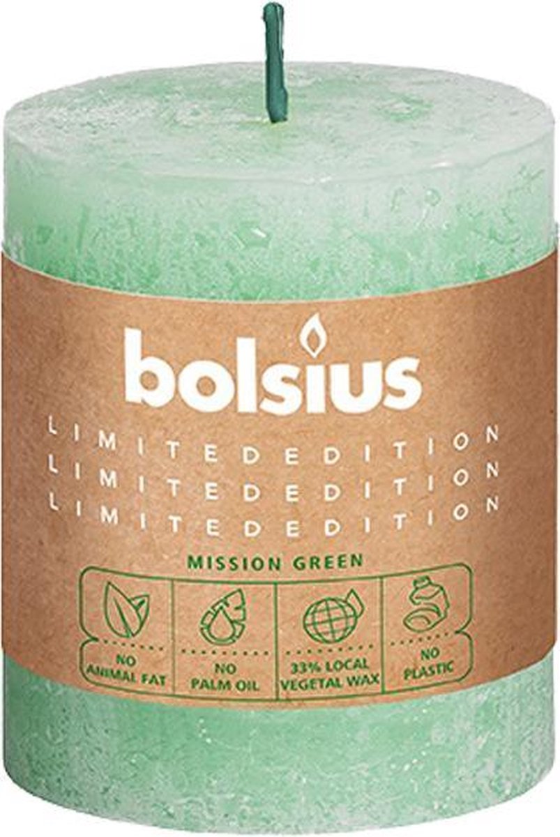 Bolsius Bio Kaars - Bolsius Rustiek Stompkaars - Divine Earth Water - 80/68mm groen