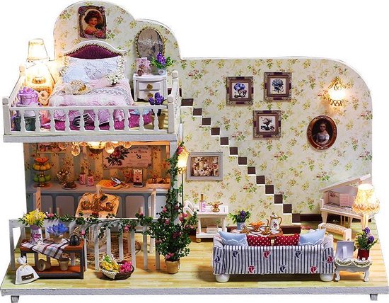 Maison de poupée bricolage - Maison de poupée miniature avec éclairage LED  Kit de