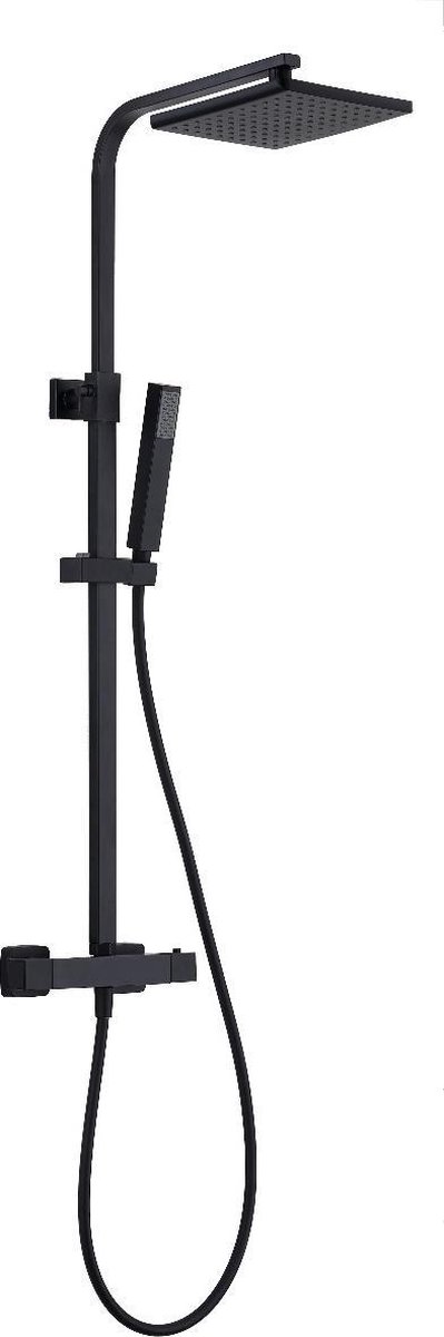 Opbouw Regen doucheset - douchekolom 22 cm Vierkant Zwart Thermostatisch - Aloni