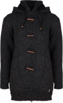 Gebreid Wollen Dames Vest van Schapenwol met Polyester Fleece voering en afneembare capuchon - SHAKALOHA - W Woodcord Ziphood Antracite M